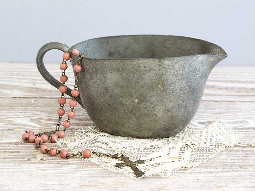 Vintage Rustic Pewter Creamer - Cottage - Farmhouse