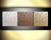 Original Large Abstract Fine Art on Canvas Textured Metallic Modern Palette Knife Painting Ready to Hang 36x12x.75