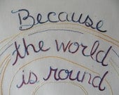 Because, embroidered art, Beatles gift, eco friendly decor