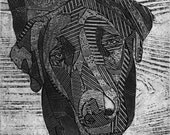 Black Labrador Retriever Original Contemporary Fine Art Collograph - Let's Go