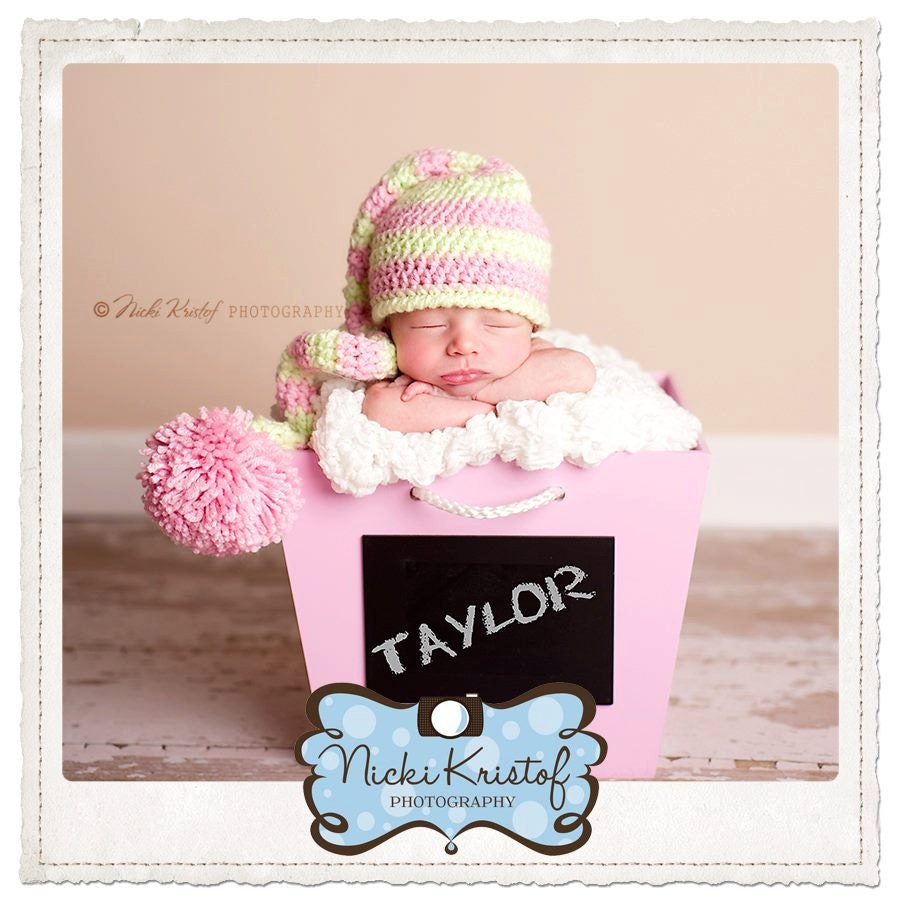 Striped Elf Hat, Baby Girl Elf Hat, Pink Stocking Cap