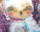 Owl Art Print- With Gratitude, Hope Grows-8x8 inch Print of a Reproduction of the Original Mixed Media Painting by Juliette Crane