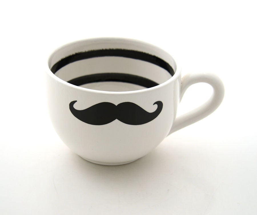 Moustache Mustache Soup or coffee Mug Oversized Black and white modern with stripes