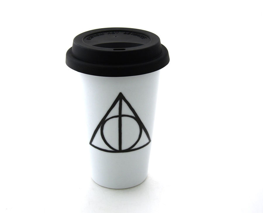 SALE- Harry Potter Deathly Hallows Inspired Travel Mug Double Walled Porcelain