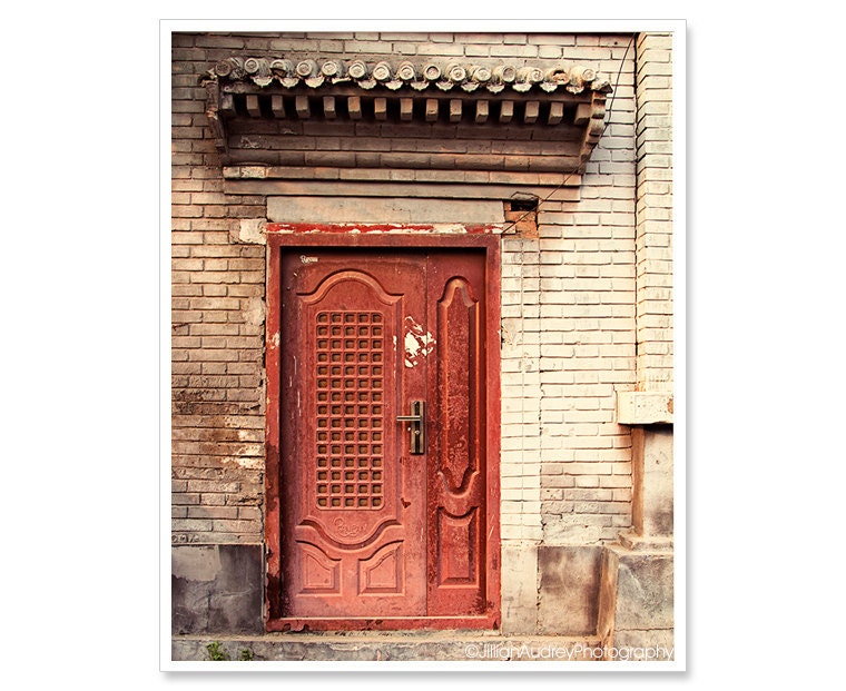 Door Photography / Rustic Decor / Red Door Photograph / 8x10 print / Beijing China / architecture photography / city street / urban