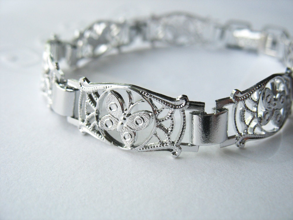 1940's Butterfly Bracelet Filigree Silvertone Aluminum Alloy Made in Germany