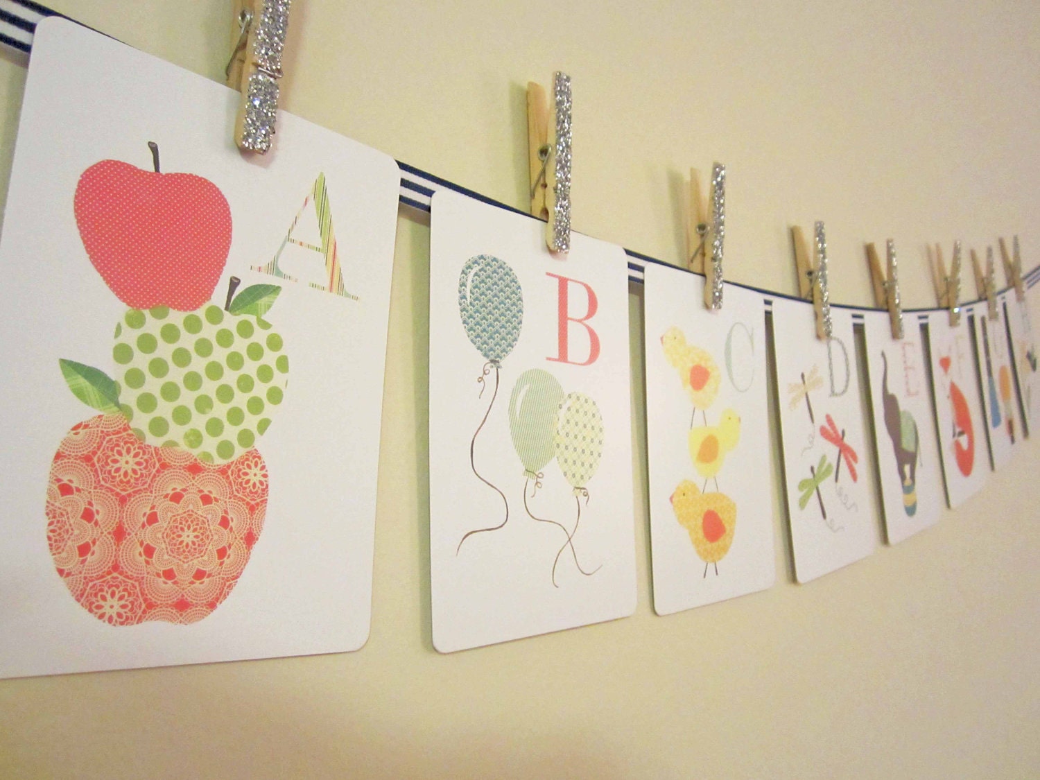 Alphabet Nursery Art Cards, Kids Wall Art, Alphabet Flash Cards, Twenty-six 5 x 7 Wall Cards, Alphabet Prints
