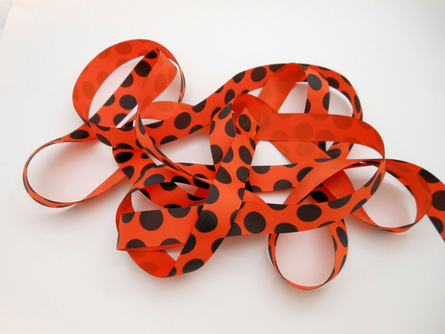 Orange Black Polkadot Grosgrain Ribbon for Halloween