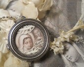Religious French Themed Silver Locket Necklace