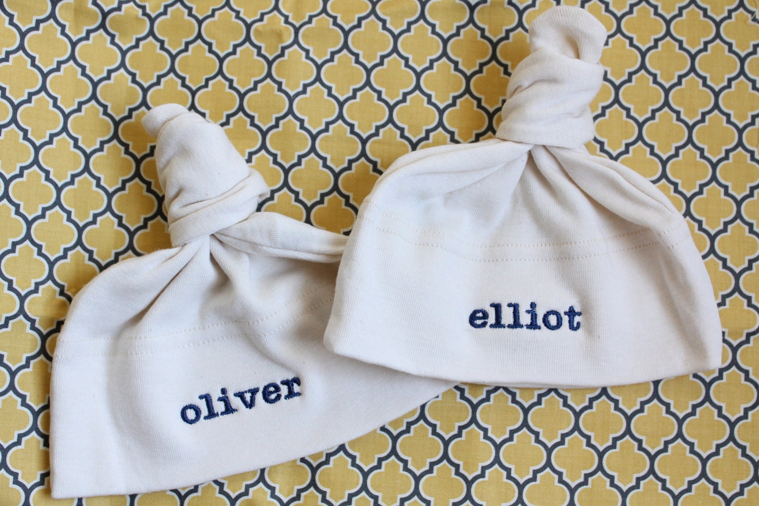 Personalized Twins Baby Hats -  American Apparel Knot Hat with twin names