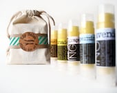 Lip Balm Flight Set of Five : Lavender Lemonade Grapefruit Orange Cream and Peppermint