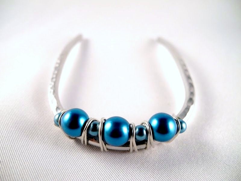 Made to Order Metal Hair Fork - Aluminum and Montana Blue Pearls