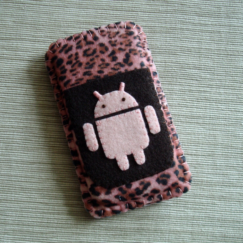 Android Phone Case with Cheetah Pattern Animal Print Pink and Brown Felt LIMITED EDITION