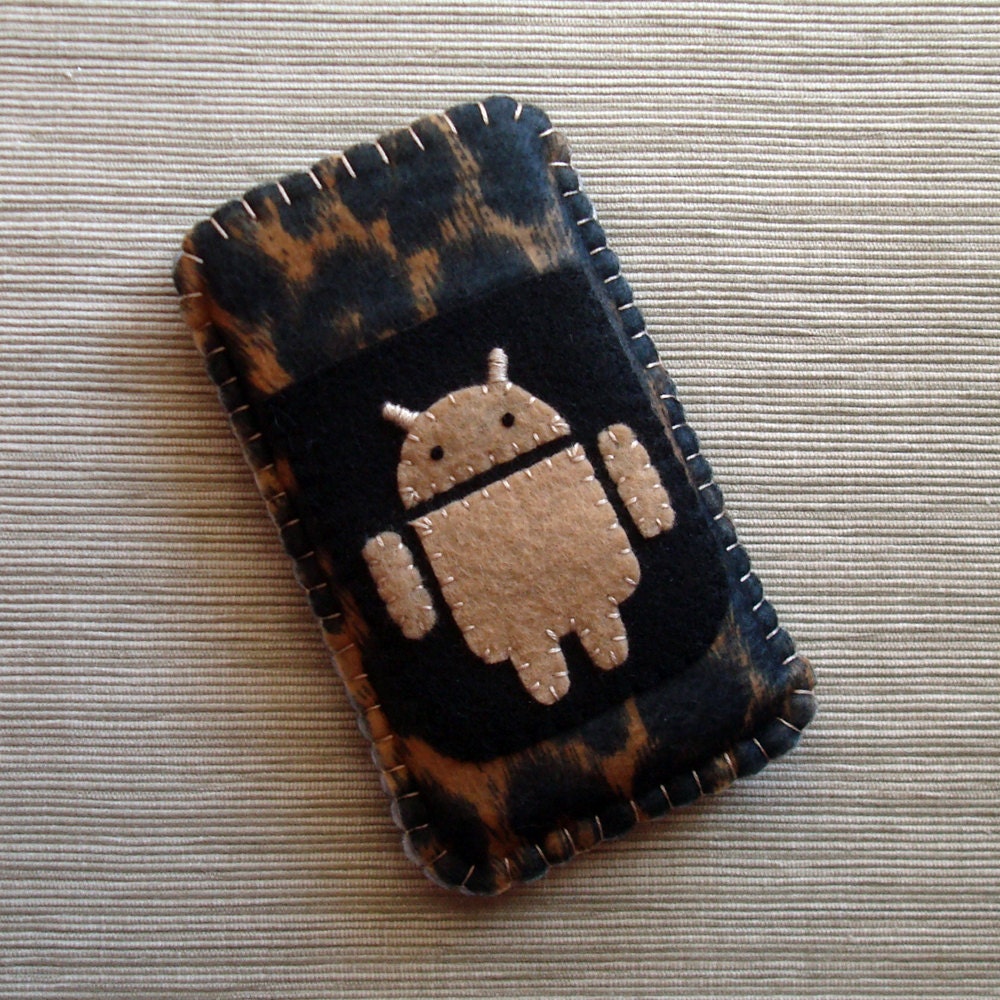 Android Phone Case with Leopard Spots Pattern Animal Print Black and Tan Felt LIMITED EDITION