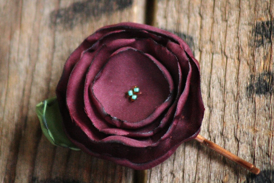 deep, rich burgundy - a cute little flower bobby pin - pair