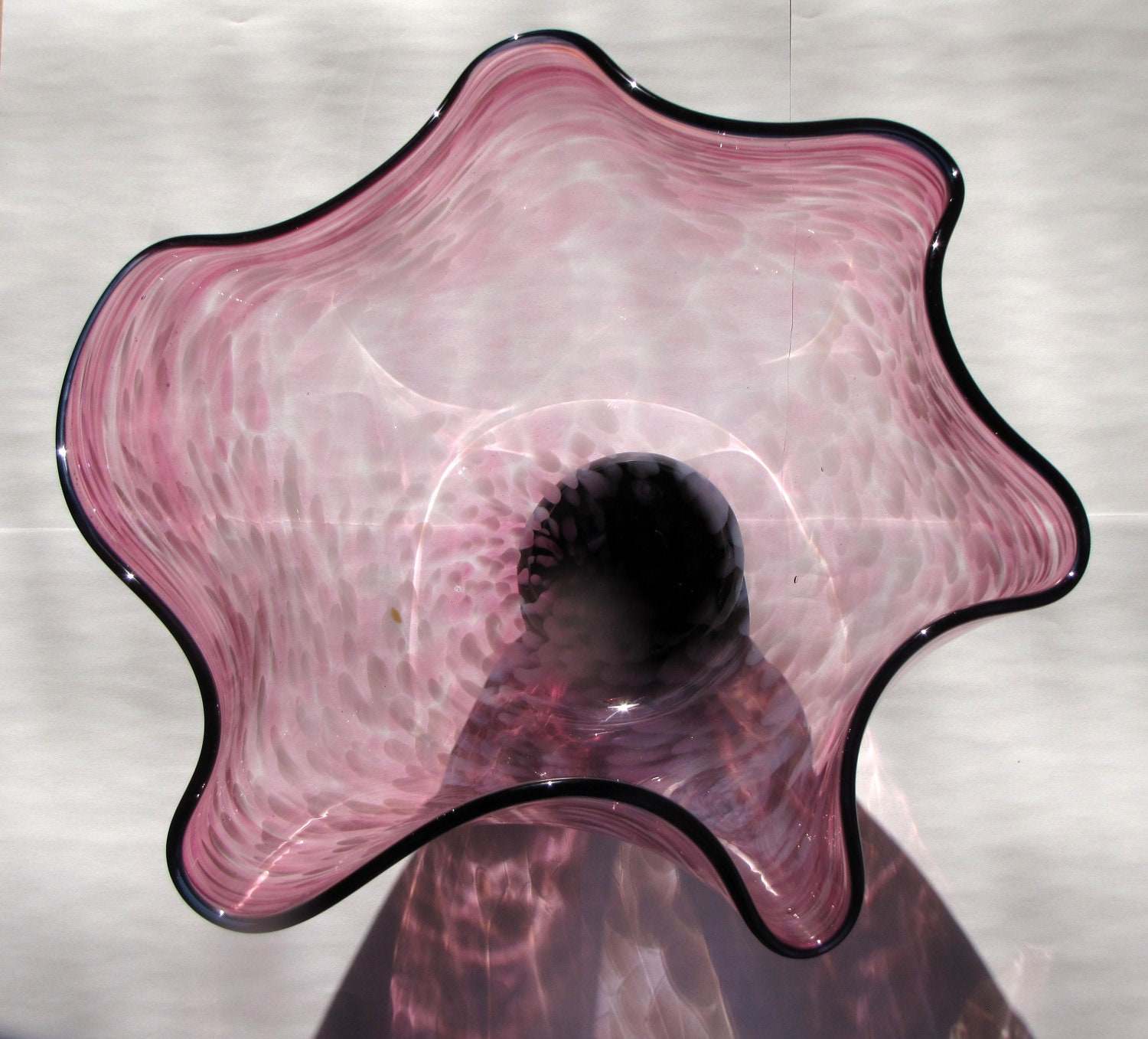 Hand Blown Glass Cranberry Ruffled Bowl