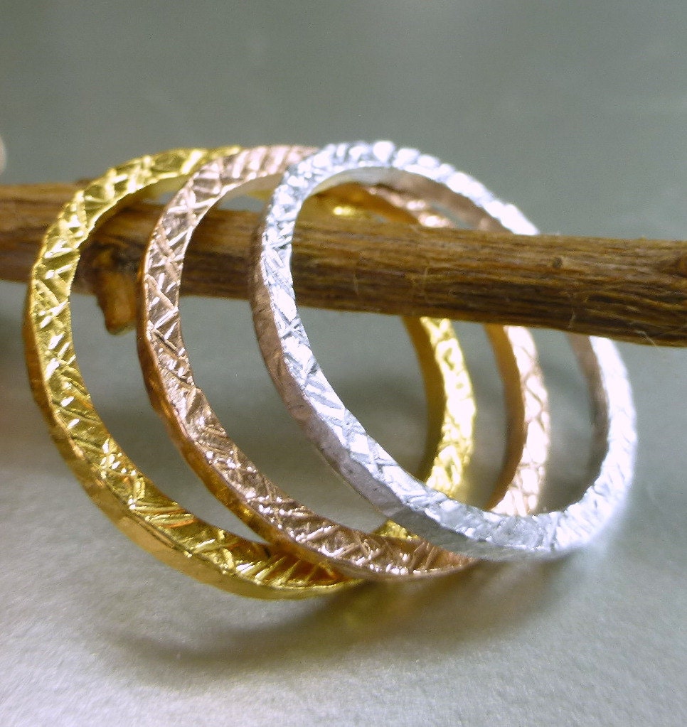 Stacking rings set.  Hammered rings 14k gold