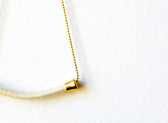 Minimalist. White. Gold. Thread Wrapped Tube Necklace - no. 601C
