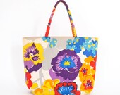 60s Beautiful Bright Neon Painted Orchid Floral Print Summer Tote