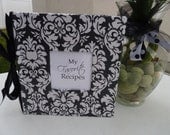 Recipe Album - Hand Wrapped Vinyl Damask - Your choice ribbon color