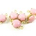4 - 8mm Vintage Glass Round Stones in 2 Rings Closed Back Brass Prong Setting - Opaque Rose Pink.