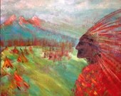 The Chief's View Over the Valley 24 x 24 Original Acrylic painting FRAMED