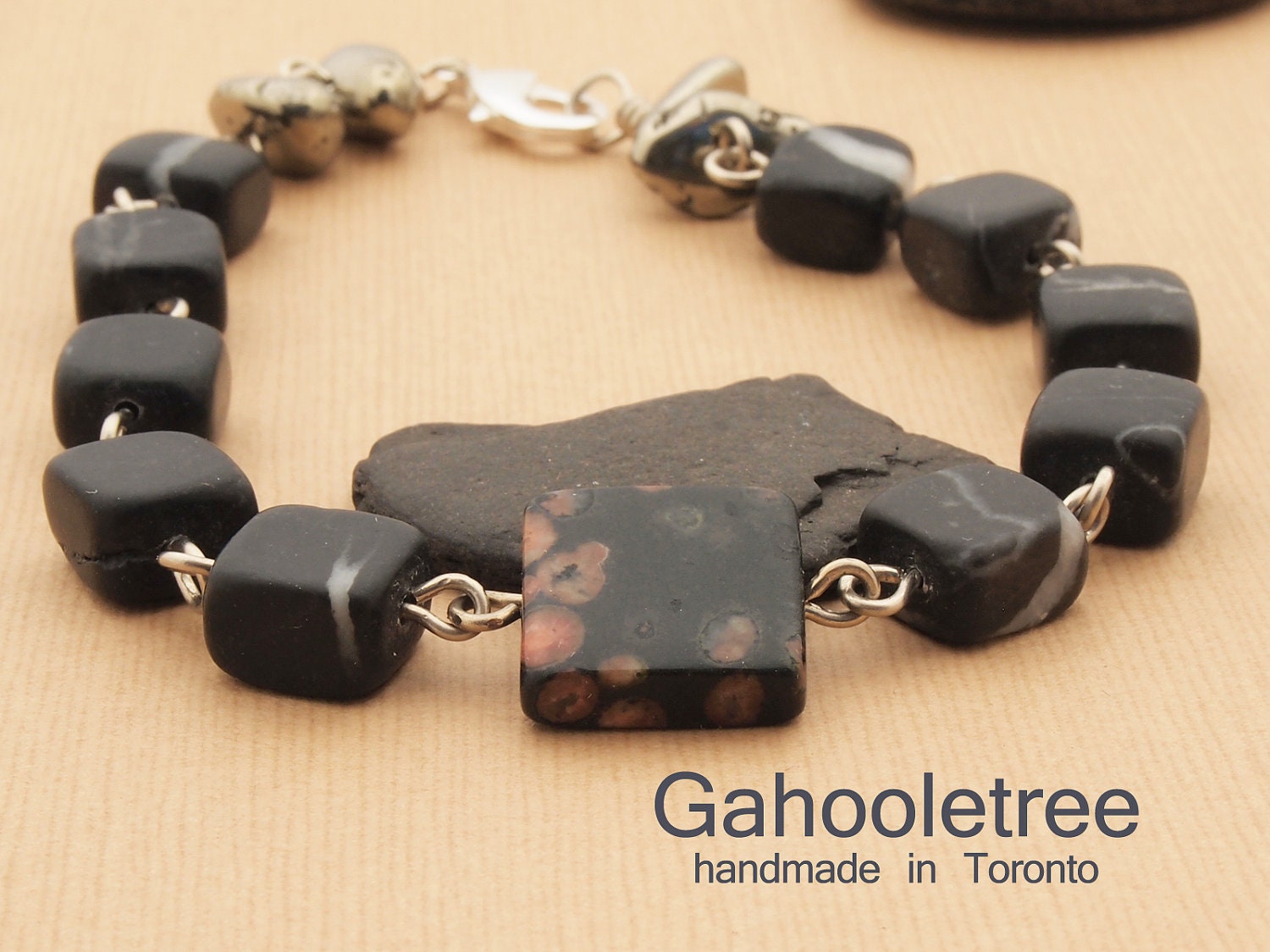 Unisex Jasper and Pyrite Bracelet