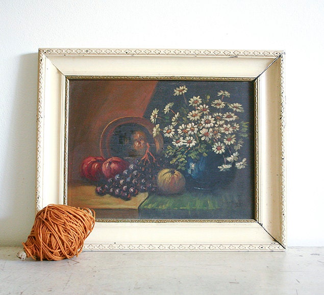 Vintage Oil Painting Still Life with Flowers