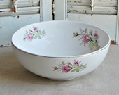 Vintage  White Bowl with  Roses/ China Bowl  / Serving Bowl /  Shabby Cottage Decor
