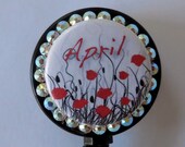 Personalized Crystal Retractable ID Badge Reel - Poppy Field