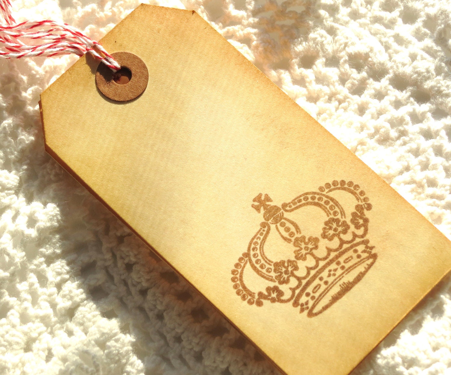 Crown Tags 6pc Set // Vintage Handstamped with Baker's Twine