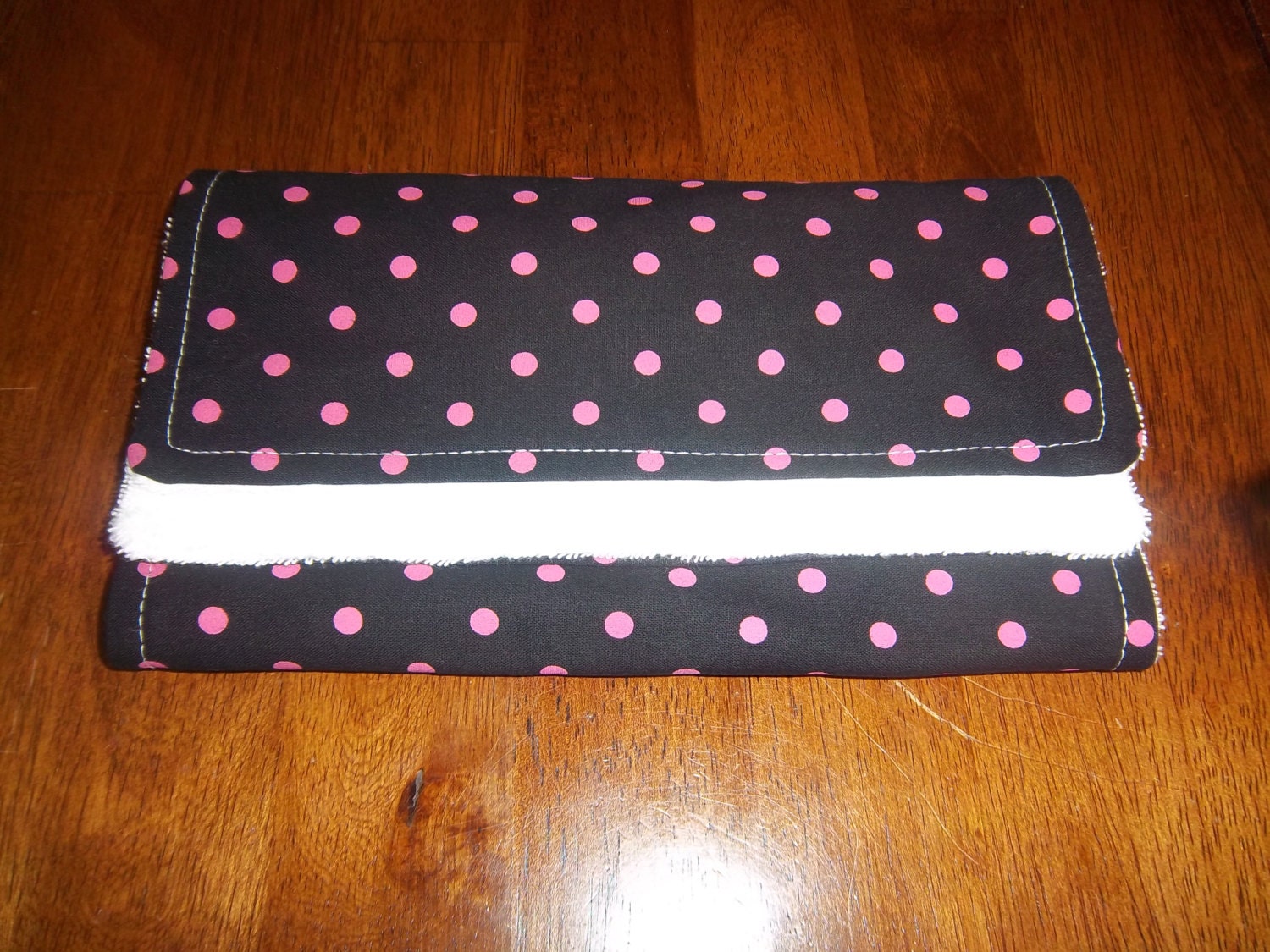 Black with Hot Pink Polka Dots Burp Cloth