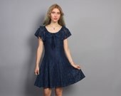 1980s MINI DRESS / Navy Blue Sailor Collar Full Skirt Mini, xs-s