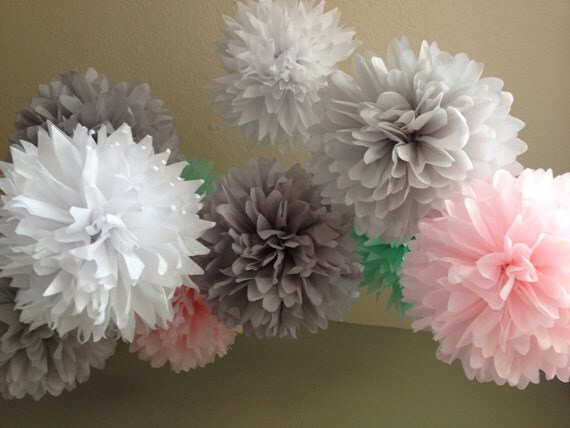 Ice Cream Shoppe - 15 Tissue Paper Pom Poms First Birthday Decoration Party - Candy Bar Backdrop - Newborn Photography Il_570xn