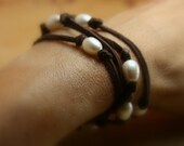 Boho Style Deerskin Leather and Freshwater Pearl Wrap Bracelet or Lariat