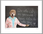 The Teacher, 11 X 14 matted photograph, featuring dog teacher at blackboard giving a lesson about cats
