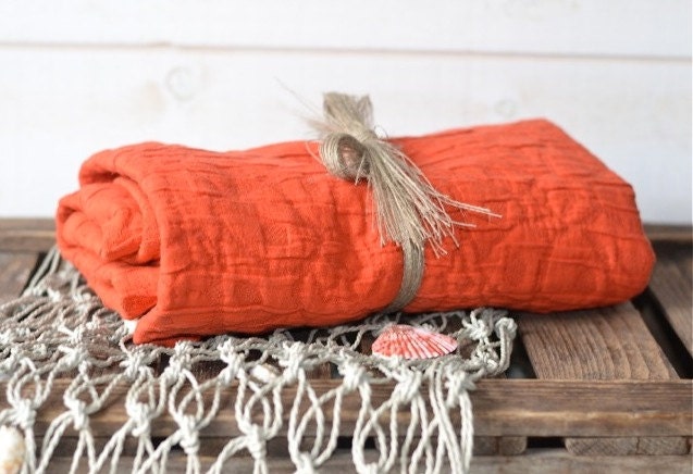 Blanket ECO FRIENDLY  French country  /Hermes orange  Natural Mandarin/picnic blanket