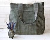 Waterproof  Diaper bag / Travel bag / handbag  in  black ecru linen  10 Pockets / Made to order
