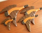 DUCKS - Vintage Mid Century Modern Wooden Ducks or Geese - Carved Wall Hanging - Four Pieces