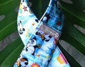 Camera Strap Cover with Lens Cap Pocket in Blue Panda Print