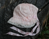 Vintage Pink Baby Bonnet with Lace Trim