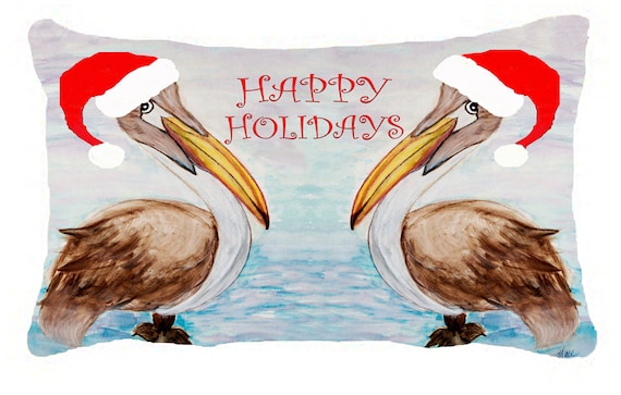 Santa Pelicans Christmas Lumbar throw pillow from art