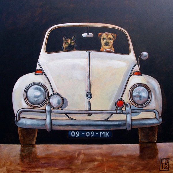 176 VW Beetle classic front  - signed and numbered giclee print of a classic volkswagen  - 4 x 14 cm / 5.5 x 5.5 inch