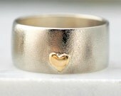 White Gold Wedding Band with Yellow Gold Heart- Custom Made