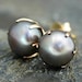 Steel Grey Pearl and 14k Yellow Gold Earrings
