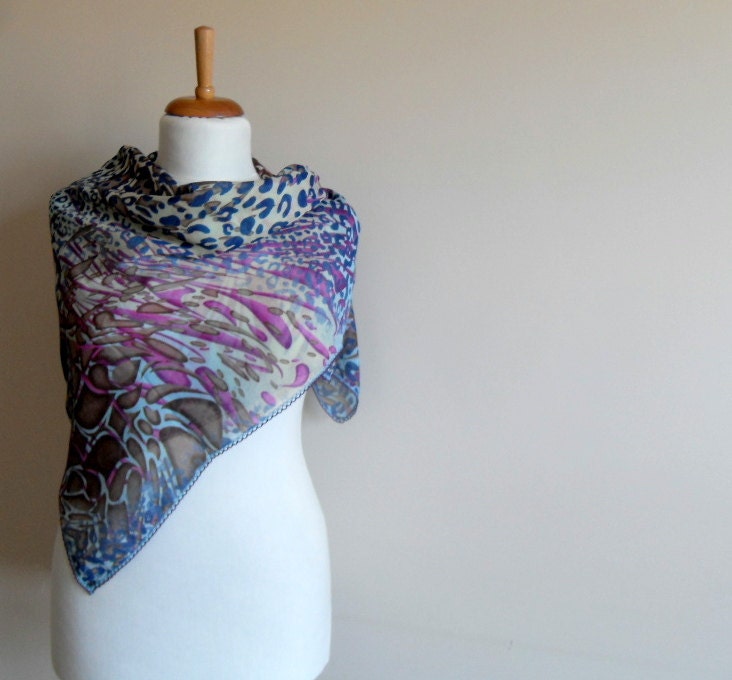 Leopard Shawl,Crocheted Lace Shawl, Dark Blue and Pink, Turkish Traditional Shawl, Autumn Fashion, Bridesmaid Gift, Infinity Scarf