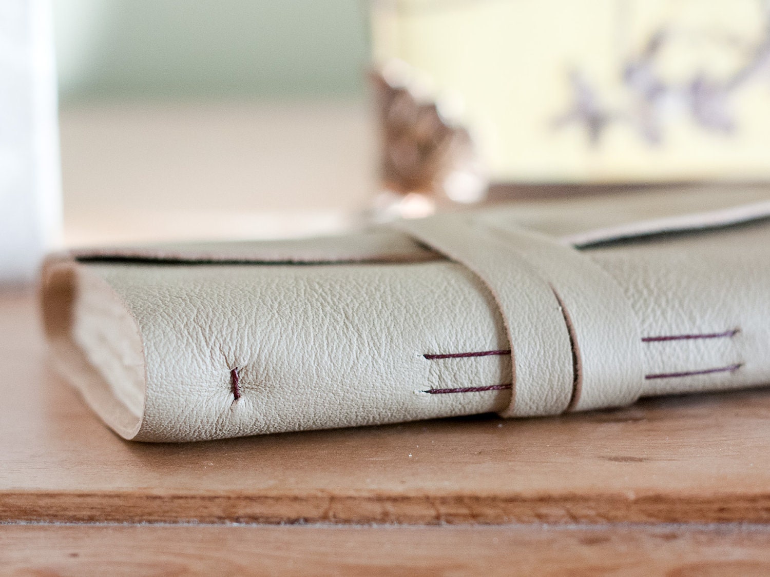 Green Leather Sketchbook or Journal - Pale Olive Green - Handbound Book - Cotton Rag Paper