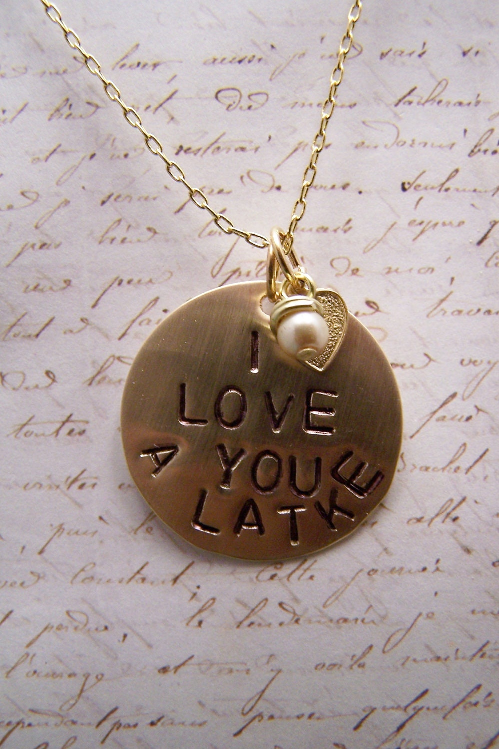 I Love You a Latke Necklace Brass Version  Hanukkah