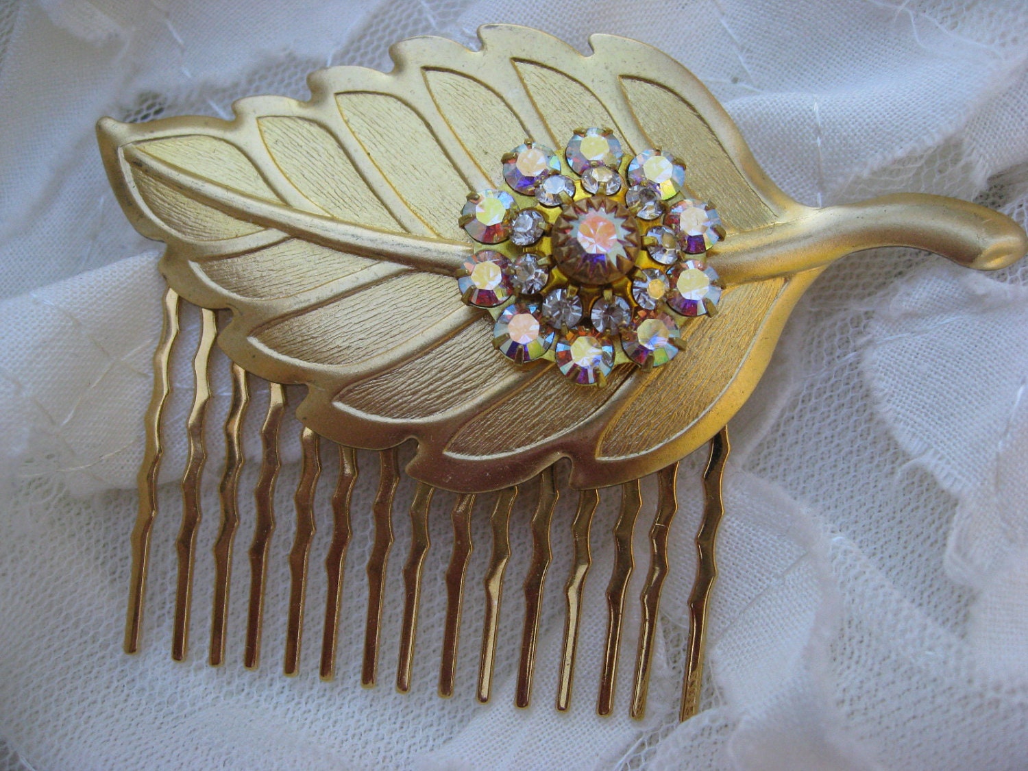Golden Leaf Crystal Hair Comb