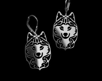 Siberian husky earrings - sterling silver ... Siberian husky earrings - sterling silver ...